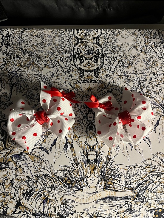 Dior Other - Handmade  White Bow Hair Clips with Red Polka Dots